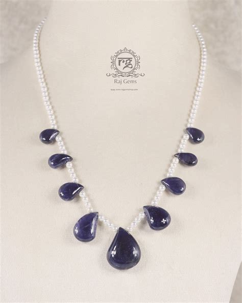 Natural Iolite & Pearl Gemstone Drop Beaded Necklace – Raj Gems
