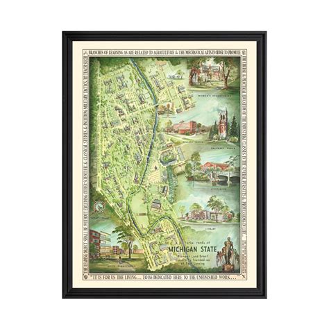 Michigan State University Art, 1955 Vintage Map of Michigan State ...