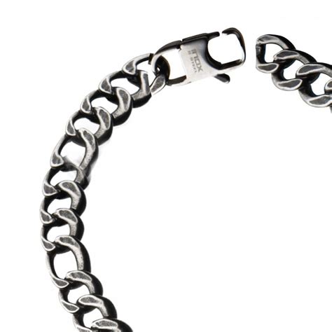 Buy Silver Stainless Steel Oxidized Finish 11mm Figaro Chain Bracelet ...
