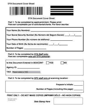 DTA Document Cover Sheet - Blank Fillable Template | Fill Out, Print ...