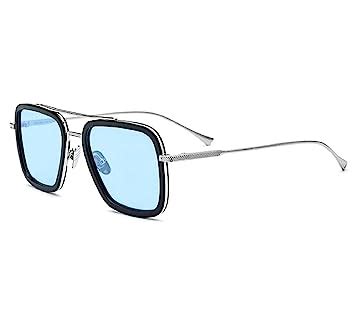 VisionsIndia Unisex Adult Rectangular Sunglasses Blue Frame, Blue Lens ...