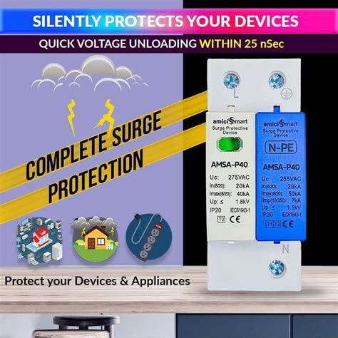 amiciSmart AC Surge Protector, 275V 20KA~50KA Lightning Protection ...