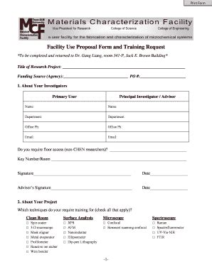 Fillable Online Facility Use Proposal Form and Training Request Fax ...