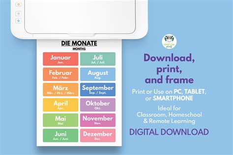 German Language, MONTHS of THE YEAR in German, 2 Posters Set, German ...