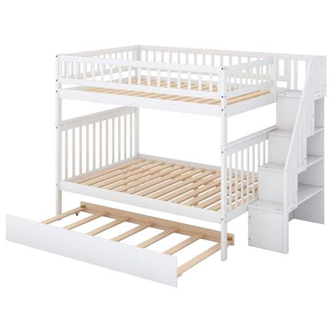 Buy Classic White Full over Full Bunk Bed with Trundle and Storage ...