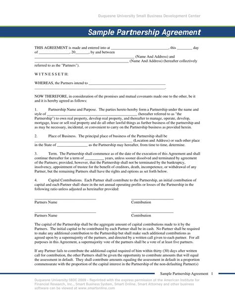 Partnership Agreement Template Free Download Uk | PDF Template