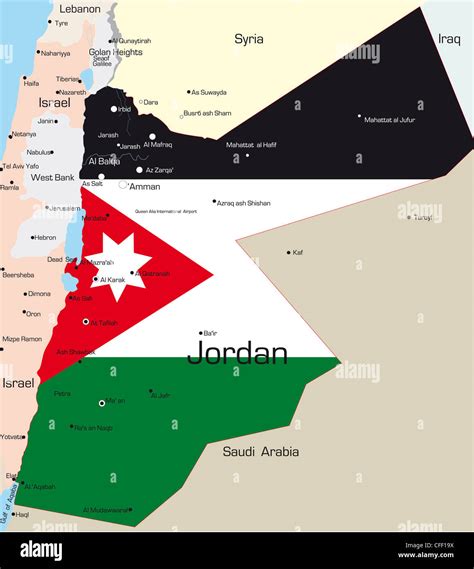 Abstract vector color map of Jordan country colored by national flag ...