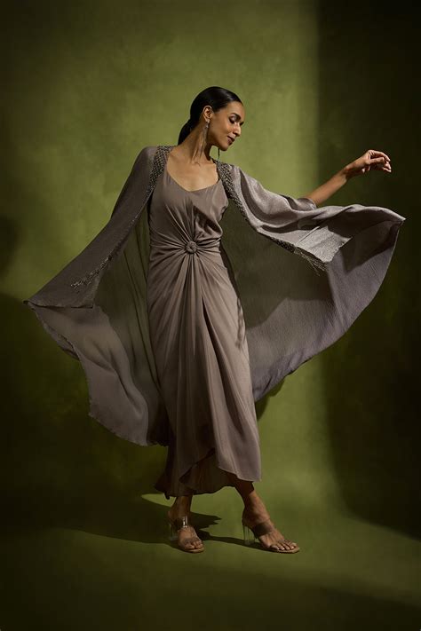 Sculpted Knot Dress with An Embossed Cape – Babita M