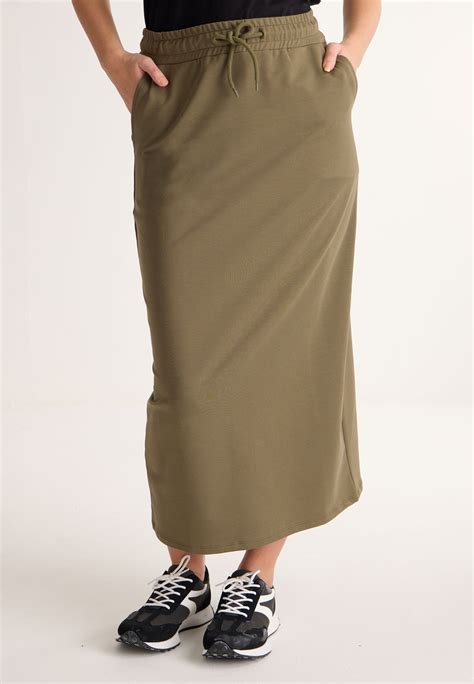 Womens Plain Khaki Casual Midi Skirt | Peacocks