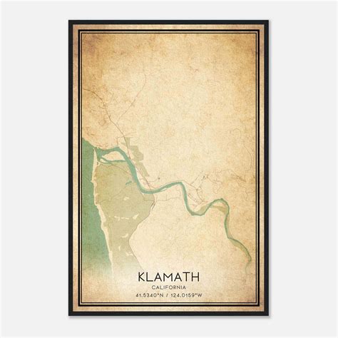 Vintage Klamath California Map Poster, Klamath CA City Road Wall Art Print - Custom Maps & Posters