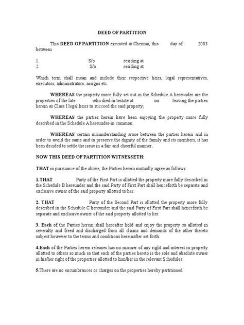 Image result for Deed of Partition Sample