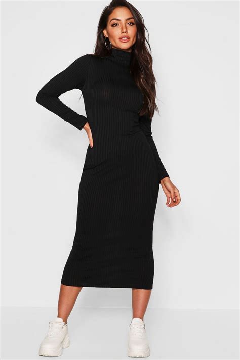 Dresses | Jumbo Rib Roll Neck Midi Dress | boohoo | Bodycon fashion ...