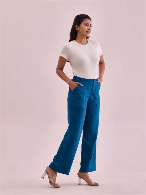 Turquoise Blue Linen Cargo Pants – Go Colors India