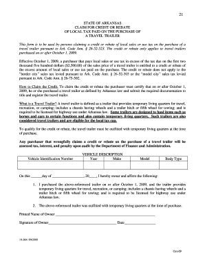 Travel Trailers Tax Credit 10-384 - Arkansas Department Of Finance ...
