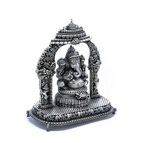 Beautiful Ganapathi Idol With Prabavali Hand Crafted - Silver Palace