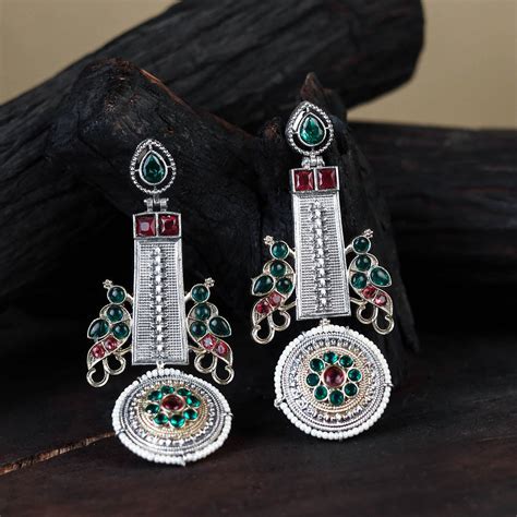 White German Silver-Plated Ethnic Drop Earrings – iTokri आई.टोकरी