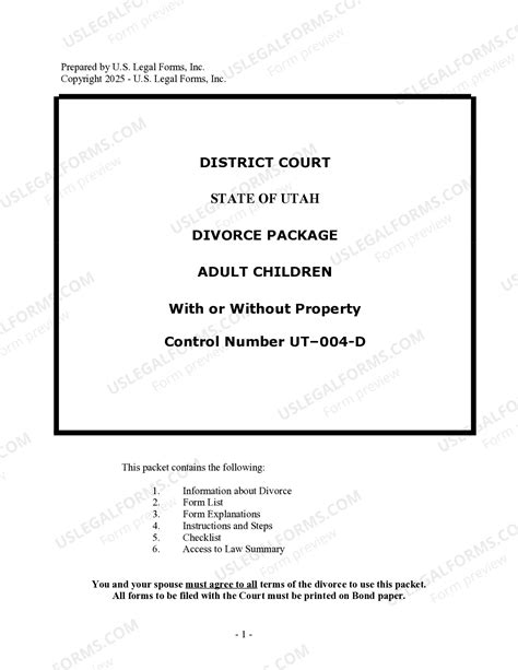 Utah No-Fault Uncontested Agreed Divorce Package for Dissolution of ...