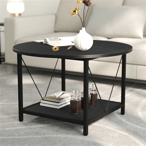DWVO Round Coffee Table with Storage, Rustic Living Room Tables with ...