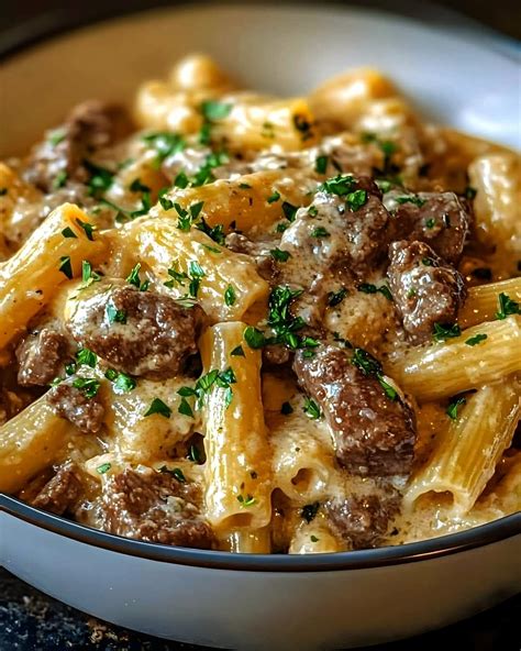 Creamy Parmesan Beef with Rigatoni Pasta - FULL RECIPE