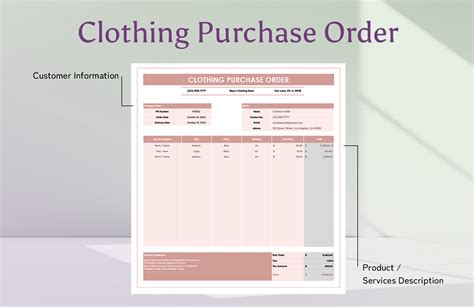Clothing Purchase Order Template in Excel, Google Sheets - Download ...