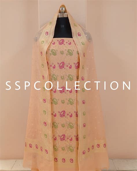 Peach Banarasi Premiuim Cotton Jamdani Pattern Suit – SSP Collection