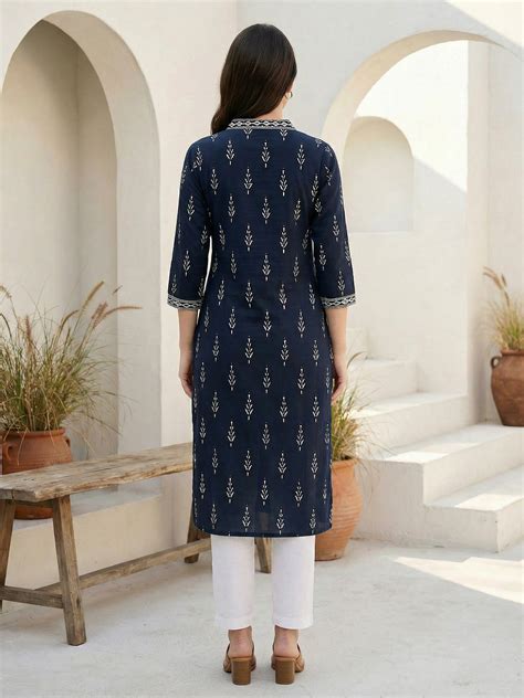 Indo Era Black Printed Straight Kurtas