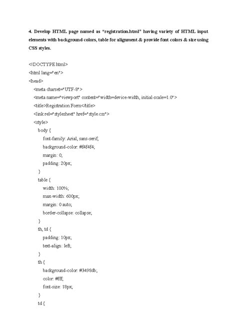 Program 4 - Develop HTML page named as “registration” having variety of ...