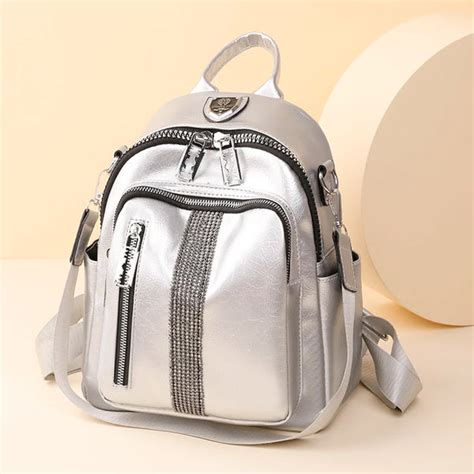 Rivet Leather Women Backpacks Solid Female Shoulder Bags School ...