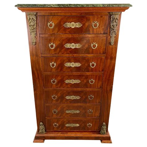 French Empire Marble Top Bronze Mounted Lingerie Chest Tall Narrow ...