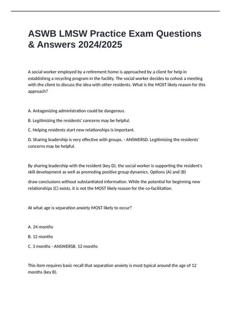 ASWB LMSW Practice Exam Questions & Answers 2024/2025 - ASWB LMSW ...