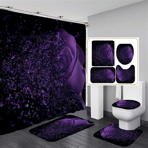 Amazon.com: Yddsky Purple Rose 4 Pcs Shower Curtain Sets Non-Slip Rugs ...