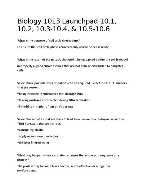 Biology 1013 Launchpad 10 - Biology 1013 Launchpad 10, 10, 10.3-10 ...