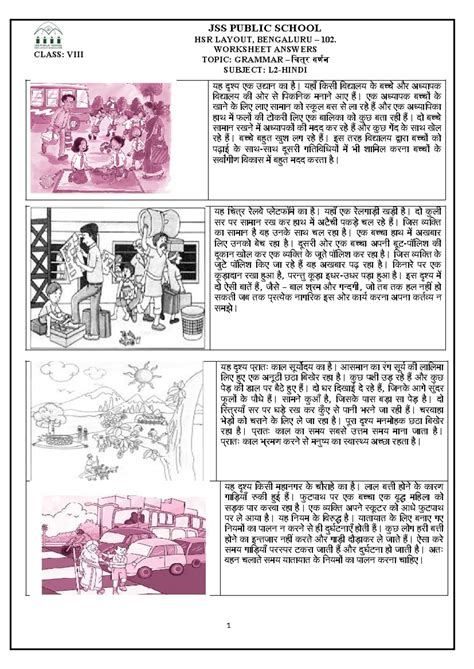 चित्र वर्णन Worksheet Answers - CLASS: VIII JSS PUBLIC SCHOOL HSR ...
