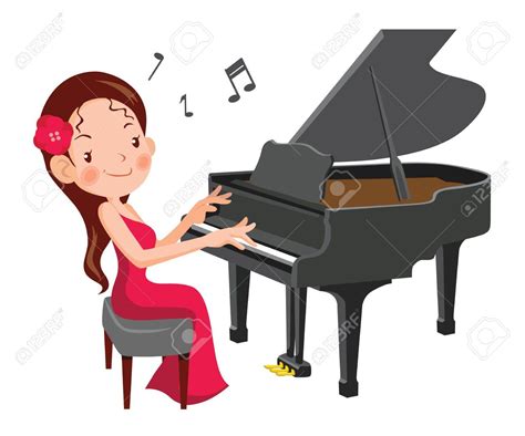 Hermosa Chica Tocar El Piano. Ilustración Vectorial De Dibujos Animados ...