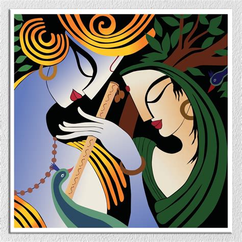 Radha Krishna Abstract Painting – Myindianthings