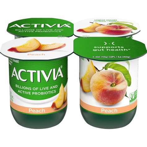Activia Low Fat Probiotic Peach Yogurt, 4 Oz. Cups, 4 Count - Walmart.com