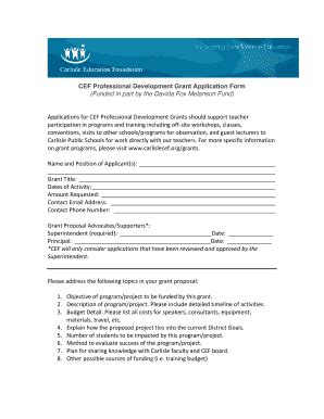 Fillable Online CEF Professional Development Grant Application Form ...