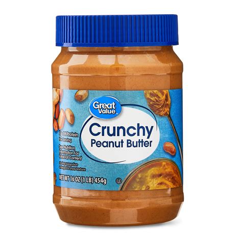 Great Value Crunchy Peanut Butter 16 oz with 7g protein, smooth and ...