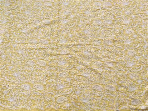 Yellow White Paisleys Lakhnawi Embroidered Pure Georgette Fabric ...