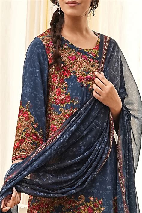 Buy Blue Modal Printed Straight Suit Set Online at Biba India