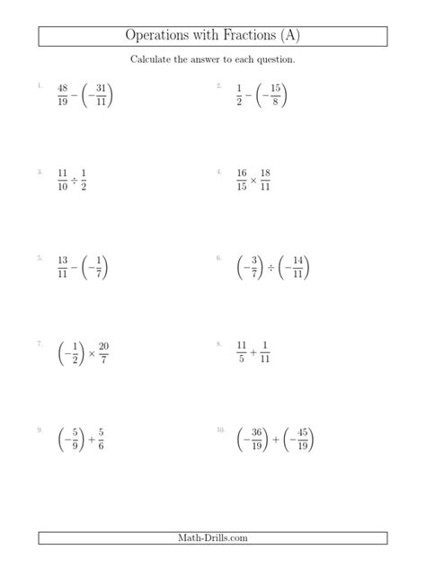 Image result for Operations with Fractions Worksheet