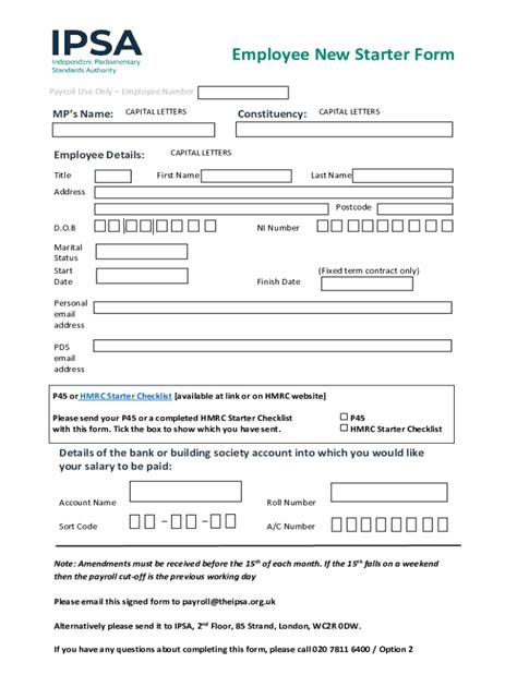 2022-2026 UK IPSA Employee New Starter Form - Fill Out, Sign & Share ...