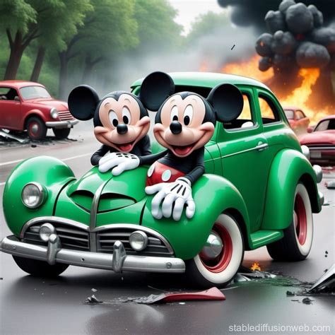Mickey Mouse Staging Car Crash | Stable Diffusion Online