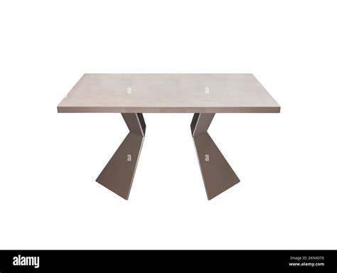 Mod silver table with trapezoidal legs on a white background Stock ...