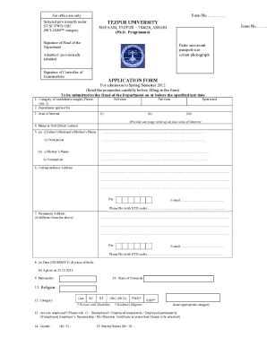Fillable Online mba ind Tezpur university Ph D Form Fax Email Print ...
