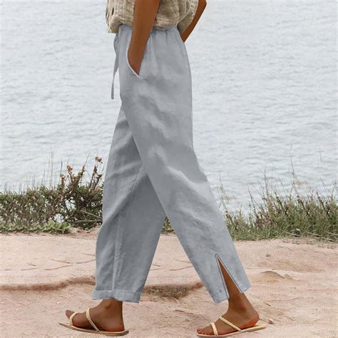 IDALL Linen Pants Women Petite Pants Women Summer Long Solid Color ...