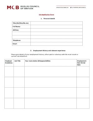 Fillable Online Job Application Form 1. Personal details Title (Mr/Mrs ...