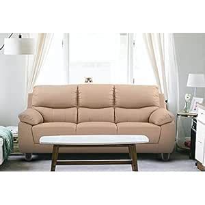Braxton Eswatini Sofa 3 Seater Sofa for Living Room (Beige Leatherette ...