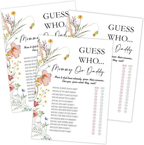 Amazon.com: Qoqxjodd Boho Wildflower Guess Who Mommy or Daddy Game, Baby Shower Game, Pack of 30 ...