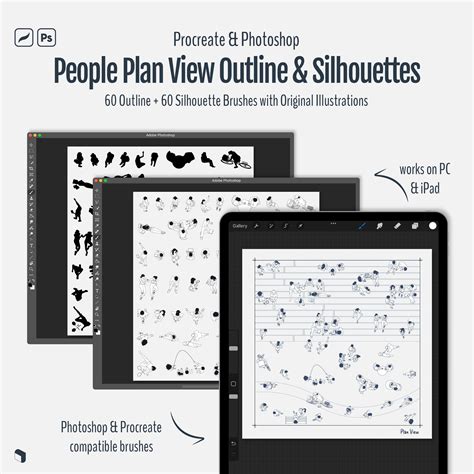 Procreate & Photoshop People Plan View Sihouette & Outline Brushset ...